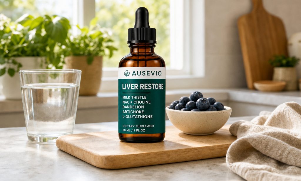 Ausevio bottle on a kitchen bench